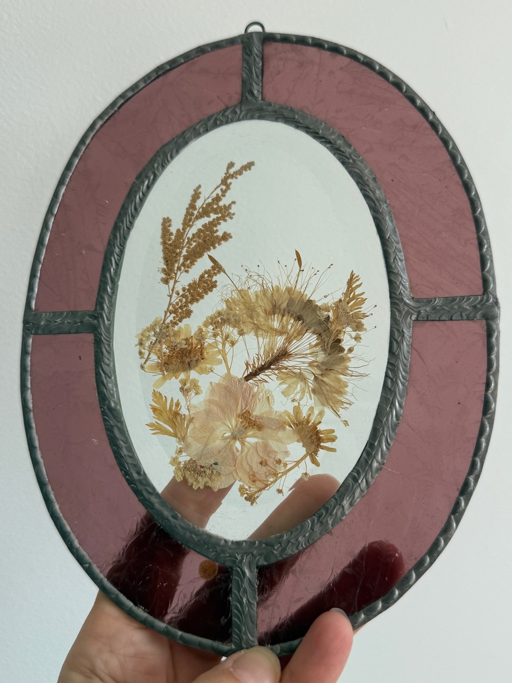 Vintage pressed flower glass suncatcher